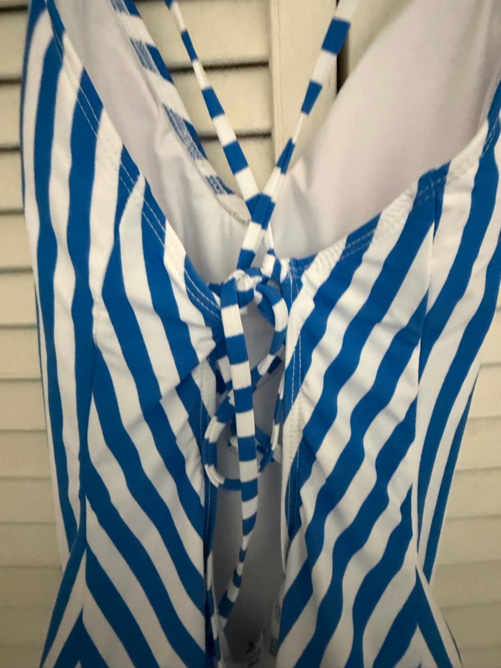 NEW Lulu's Blue and White Striped Lace up back One-Piece - Picture 9 of 12